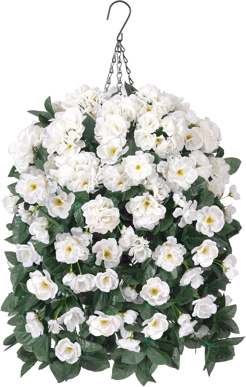 UV Resistant Fake Geraniums Hanging Basket for Outdoor Decor – White