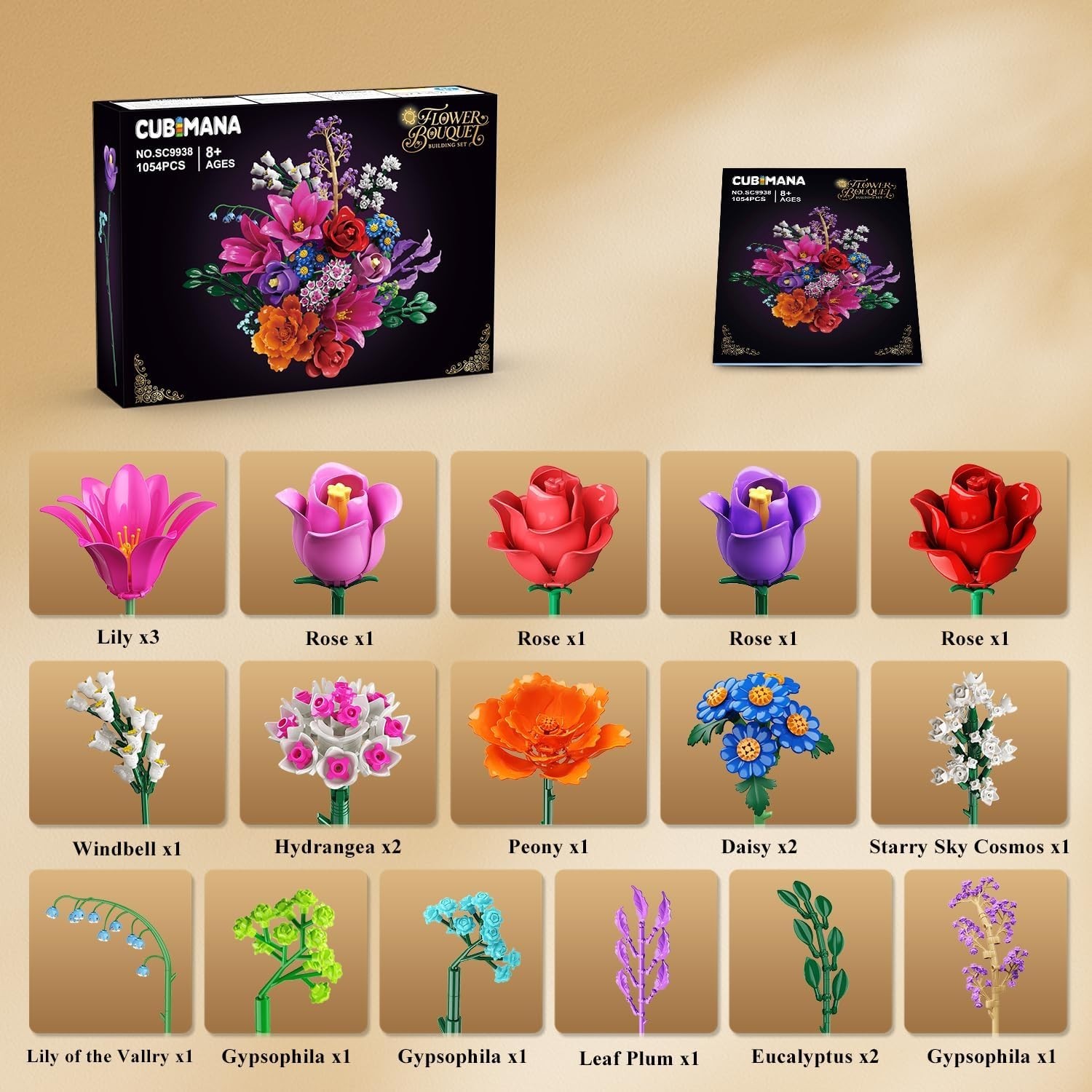 21 Flowers Bouquet Building Set with Light for Adults Girls 8-12+ | Artificia…