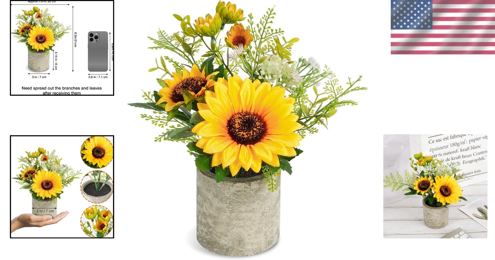 Artificial Sunflower Flower Pot Decor Fake Yellow Plant for Home Indoor Outdoor