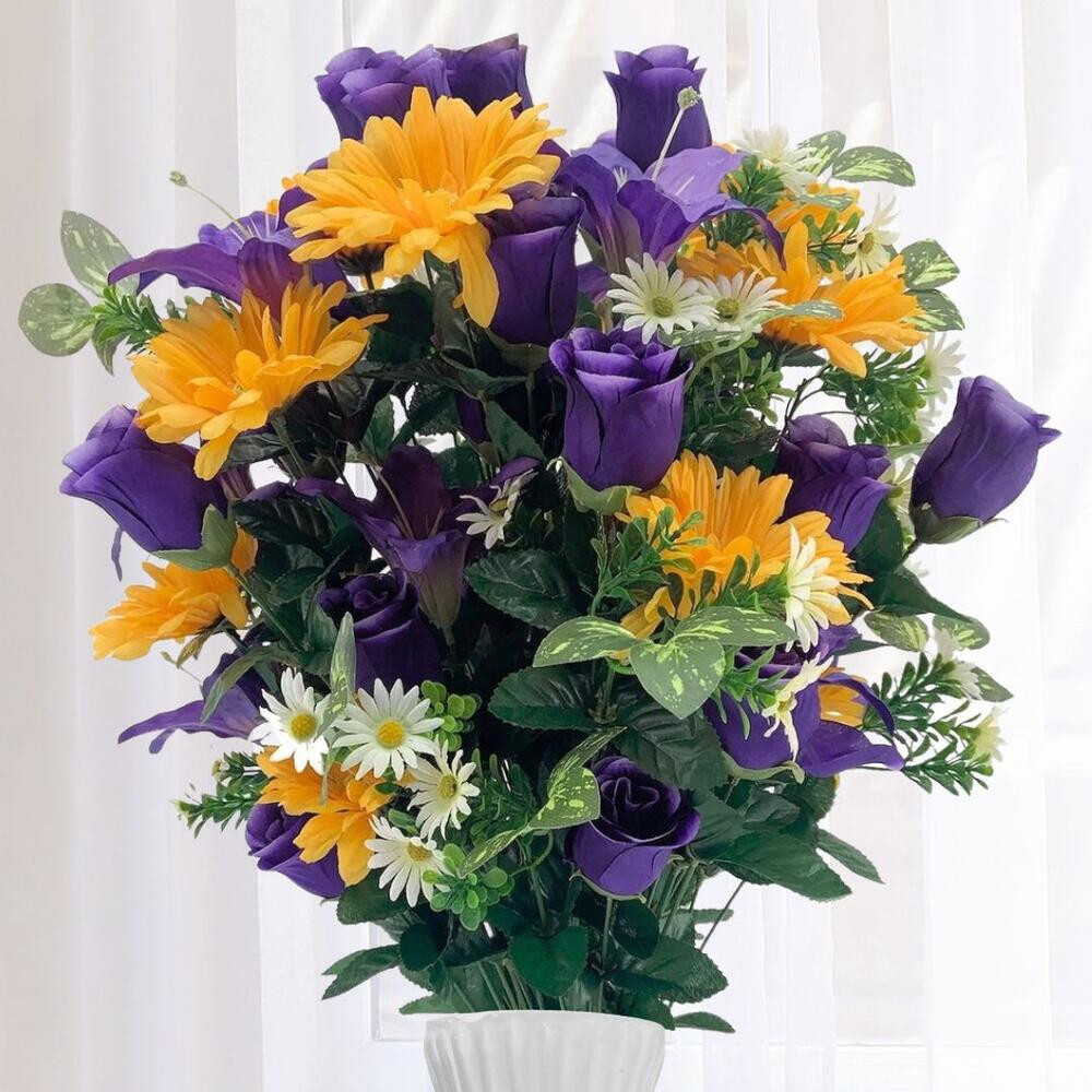 Artificial Purple and Golden Yellow Lily, Daisy, Rose 27″ Floral Bush