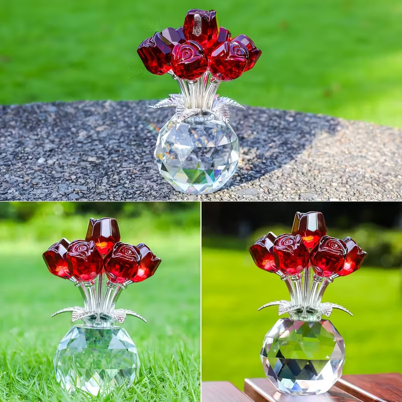 Eternal Crystal Rose Gift Artificial Glass Rose Bouquet Valentine Anniversary