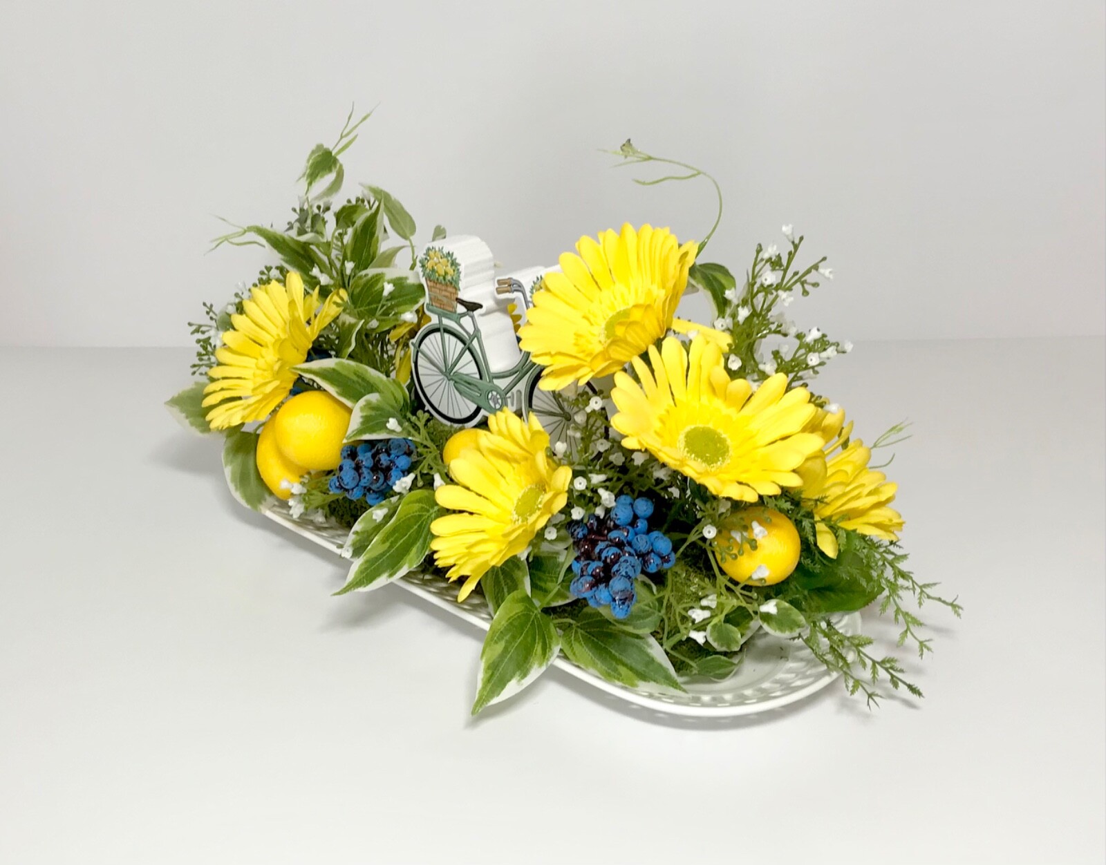 SPRING LEMONS YELLOW FLOWERS BICYCLE SIGN CENTERPIECE ARRANGEMENT DECORATION NEW