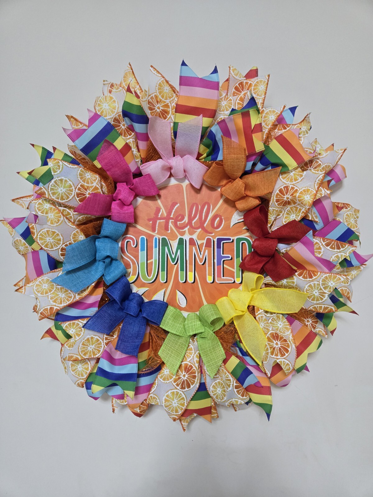 HELLO SUMMER WREATH Spring SUMMER Fall Front Door Wall Decor BIG ORANGE