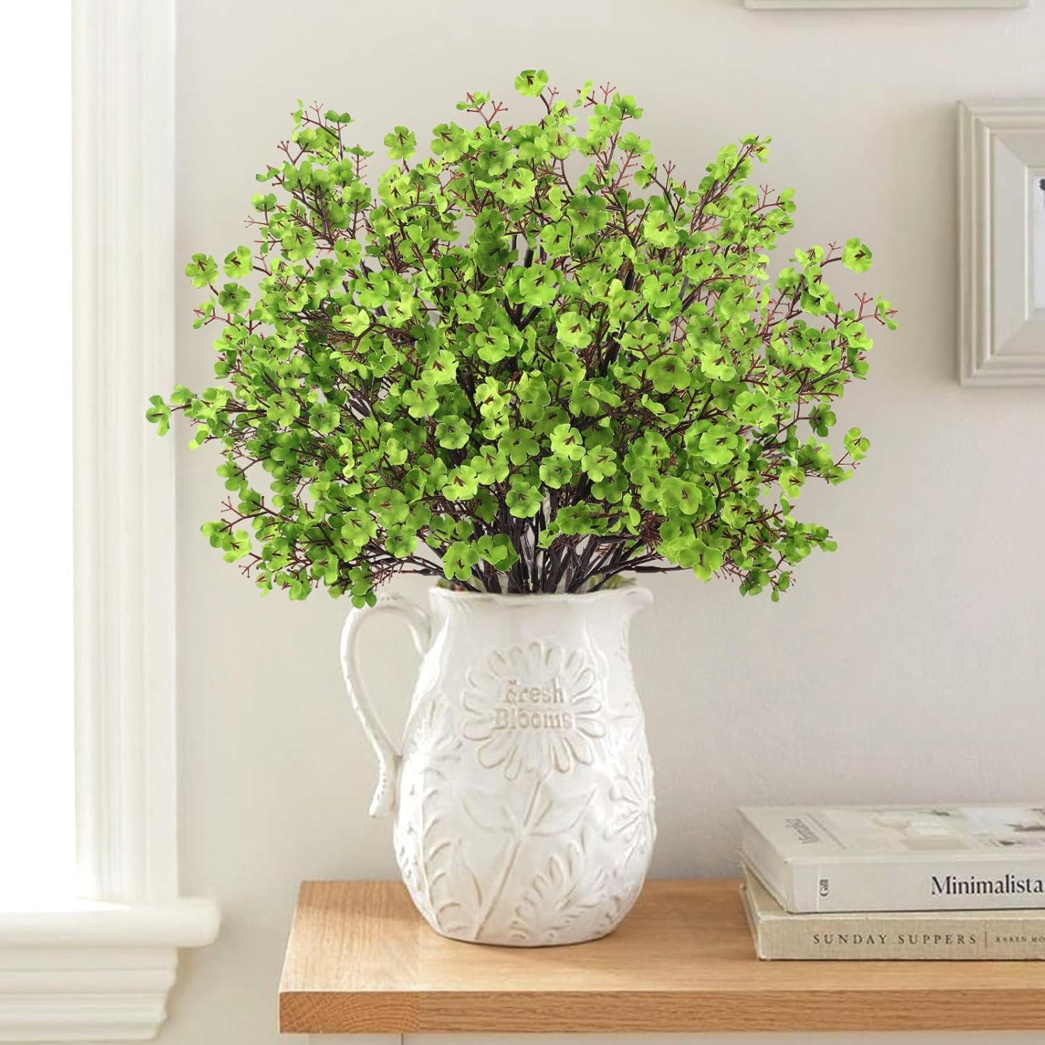 Babys Breath Artificial Flowers, 8 Bundles Green Real Touch Fake Flowers Silk Fl