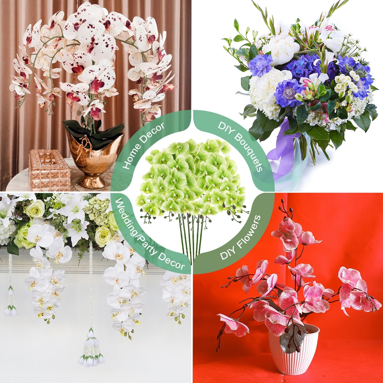 6-Pack Artificial Orchid Flowers 9 Large Petals 37 Inch Faux Phalaenopsis Sil…