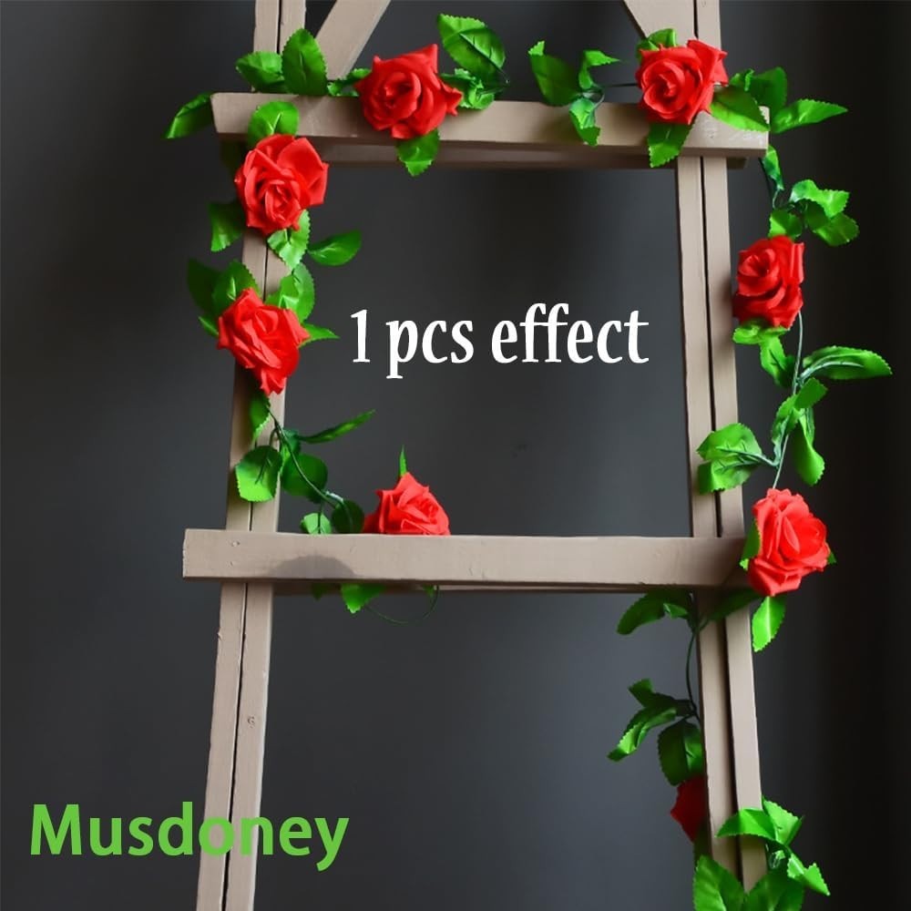 Artificial Rose Hanging Vines 4 Pcs 96 Inches Red Floral Decoration for Events