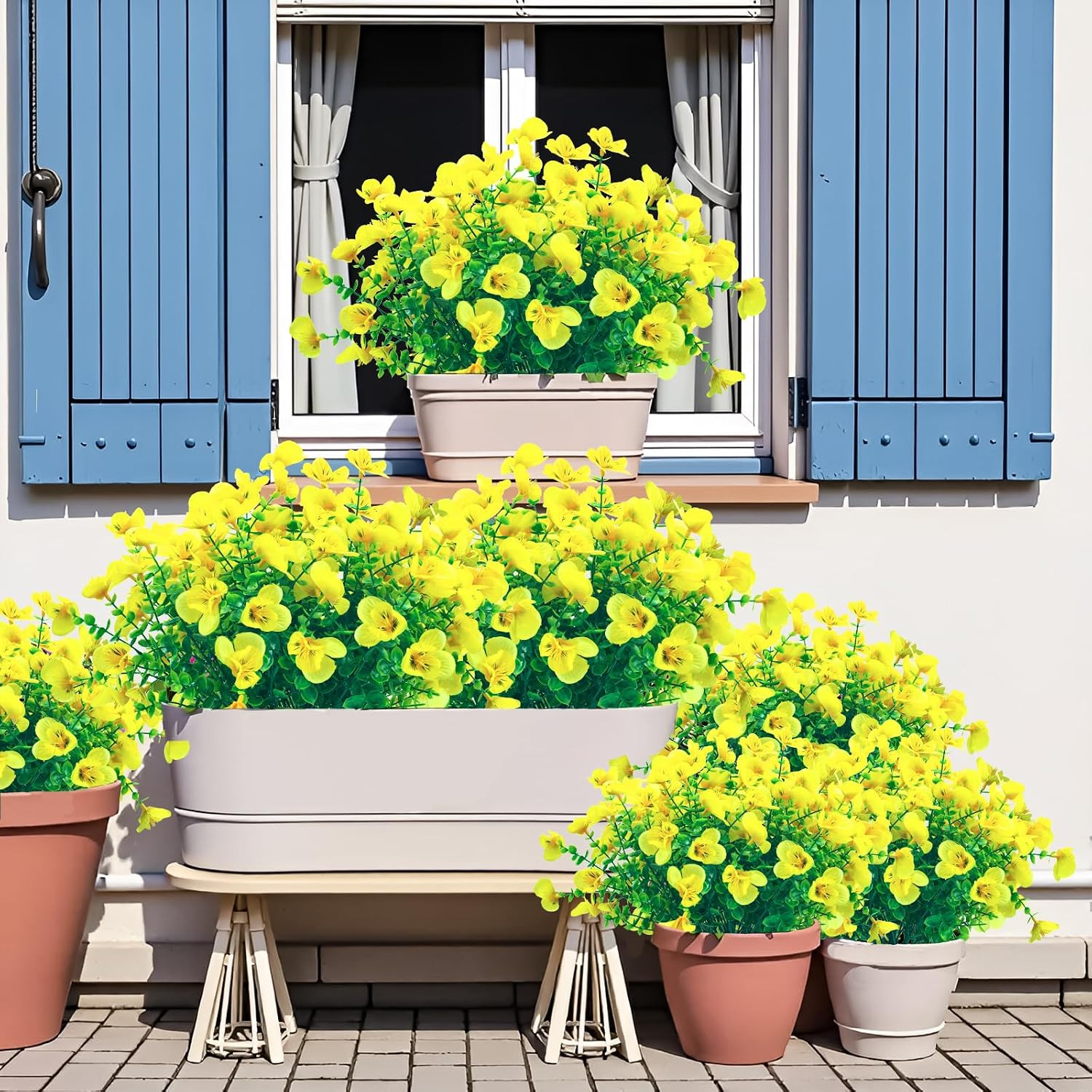 UV Resistant Yellow Artificial Flowers – 20 Bundles for Indoor & Outdoor Décor