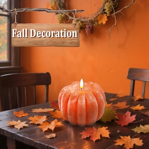 Fall Decor, Fall Decorations for Home – Flameless Pumpkin Candle with Orange
