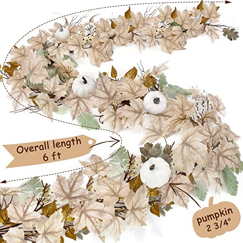 Fall Decor – Fall Garland – 6Ft Autumn Maples Leaf Pumpkin Berry Garland –