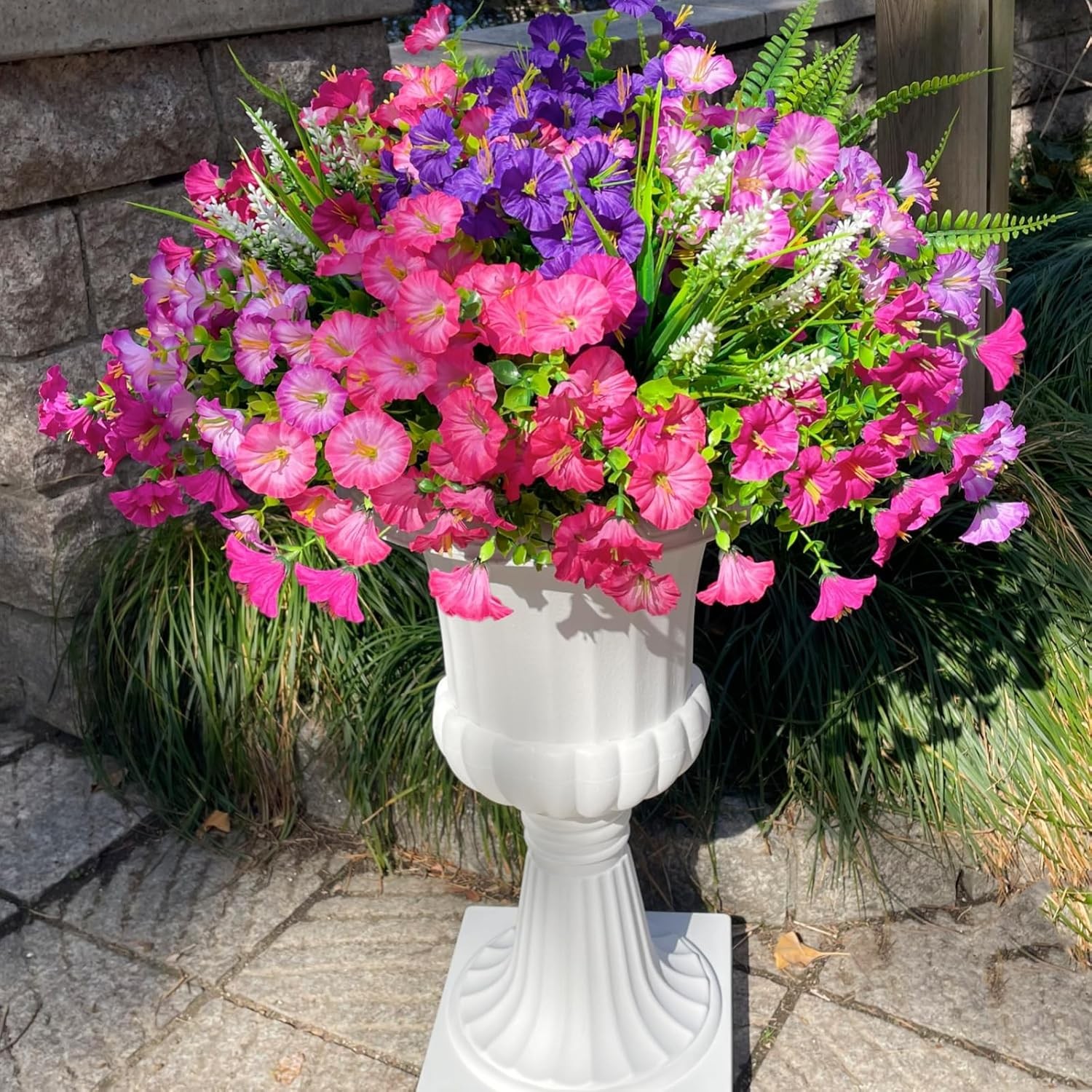 Artificial Petunias Flowers Faux Plants for Spring Outdoor Porch Planter
