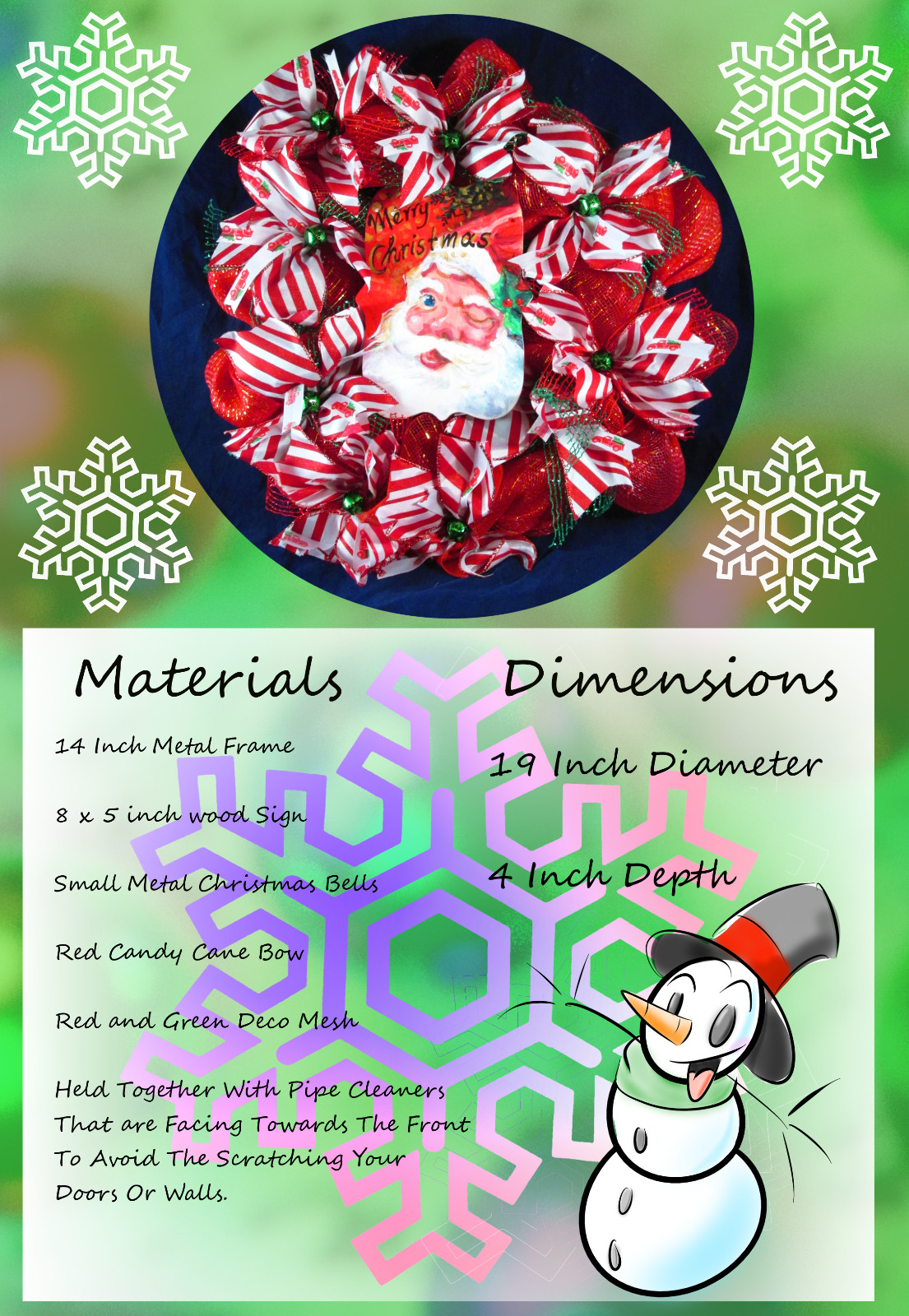 Green Red and White Peppermint Ribbon Deco Mesh Wreath