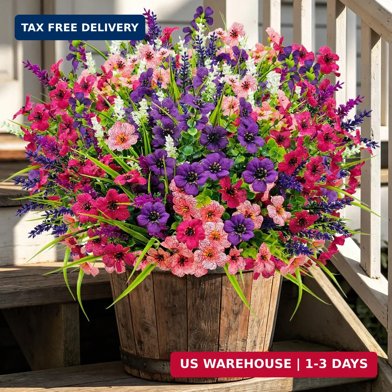 12 Bundles Artificial Flowers Outdoor Silk Fake Plants UV Resistant Faux Plastic