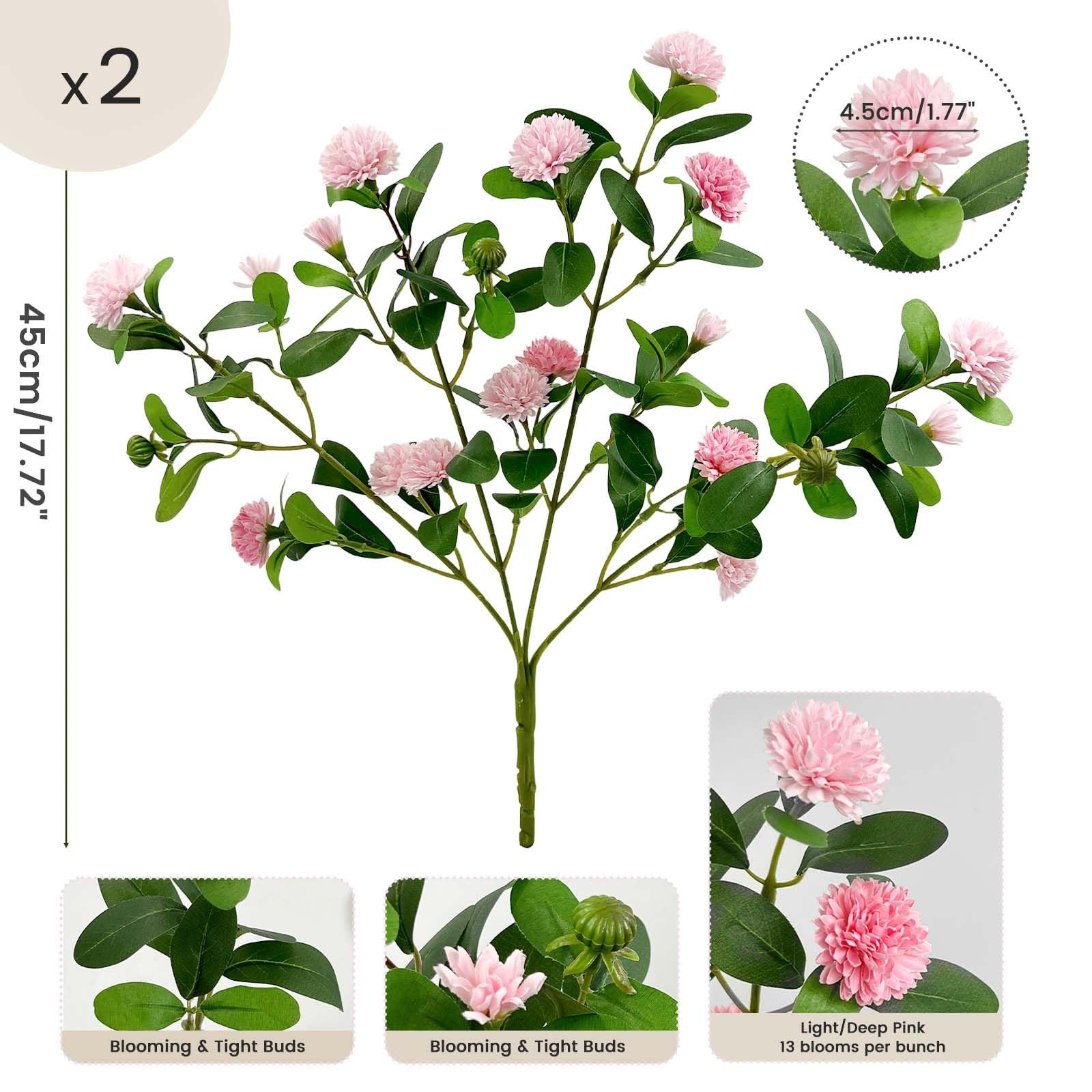 2 PCS 17.7 Inch Pink Artificial Chrysanthemum Mini Mums Faux Flowers
