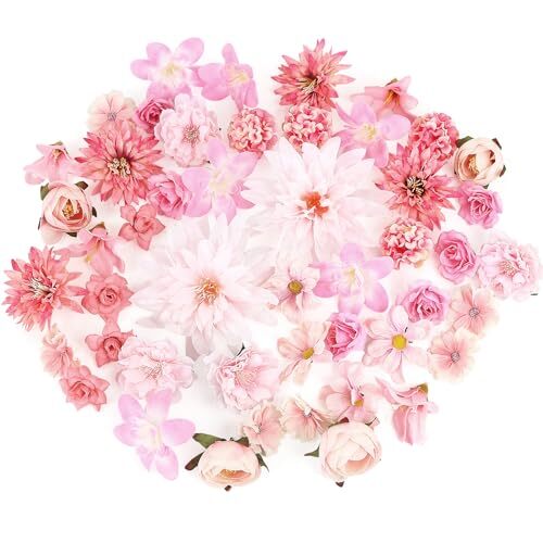 48 PCS Fake Flowers Heads – Artificial Flower Heads Bulk Silk Faux Flower Pink