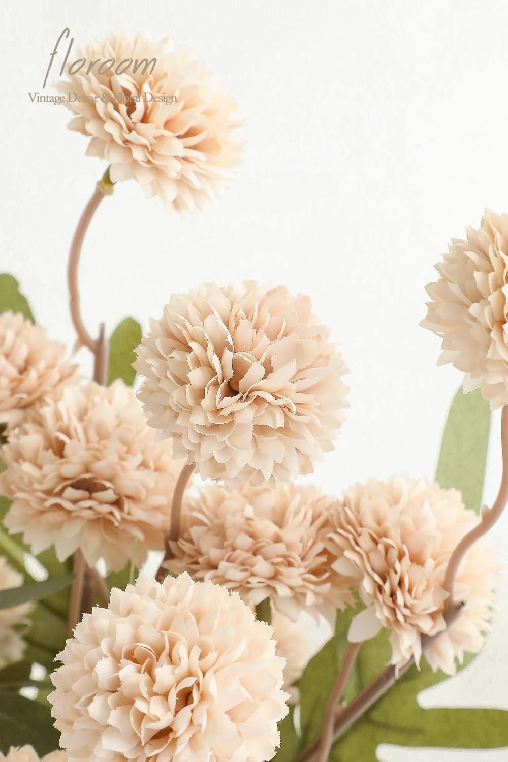 5pcs Beige Faux Silk Mums Artificial Flowers, Bulk Fake Small Mini