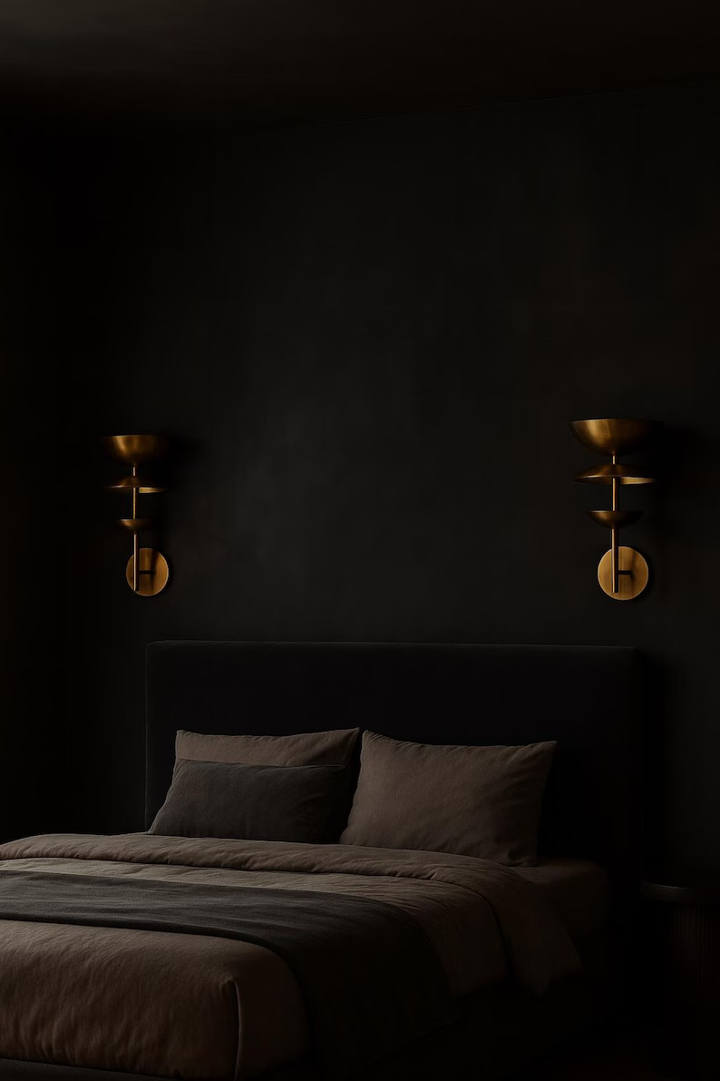 1950s Minimalist Brass Wall Sconce Set of 2 – Mid Century Modern Gold Light, Sty