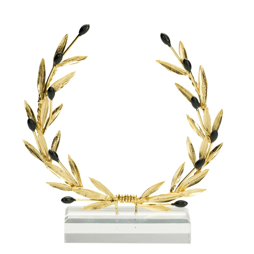 Olive Wreath, Handmade Brass & Golden Patina, Black Olives – Height 17cm (6.7”)