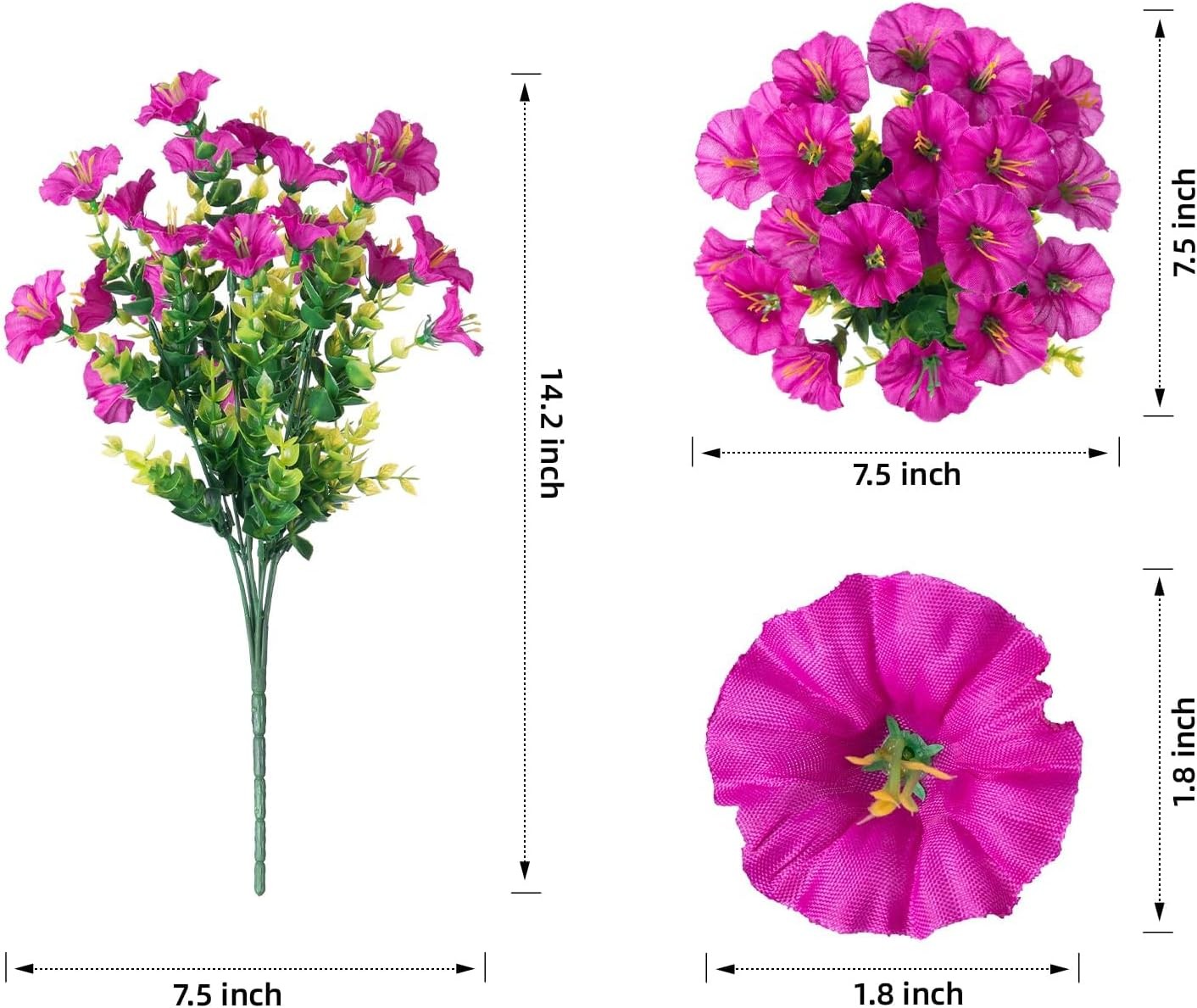 12 Bundles Artificial Morning Glory, Silk Eucalyptus UV Resistant Outdoor Decor