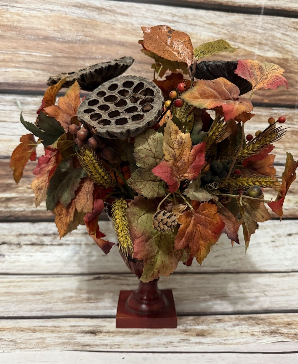 Faux Floral Arrangement Home Decor With Vase 15” Tall Brown Orange