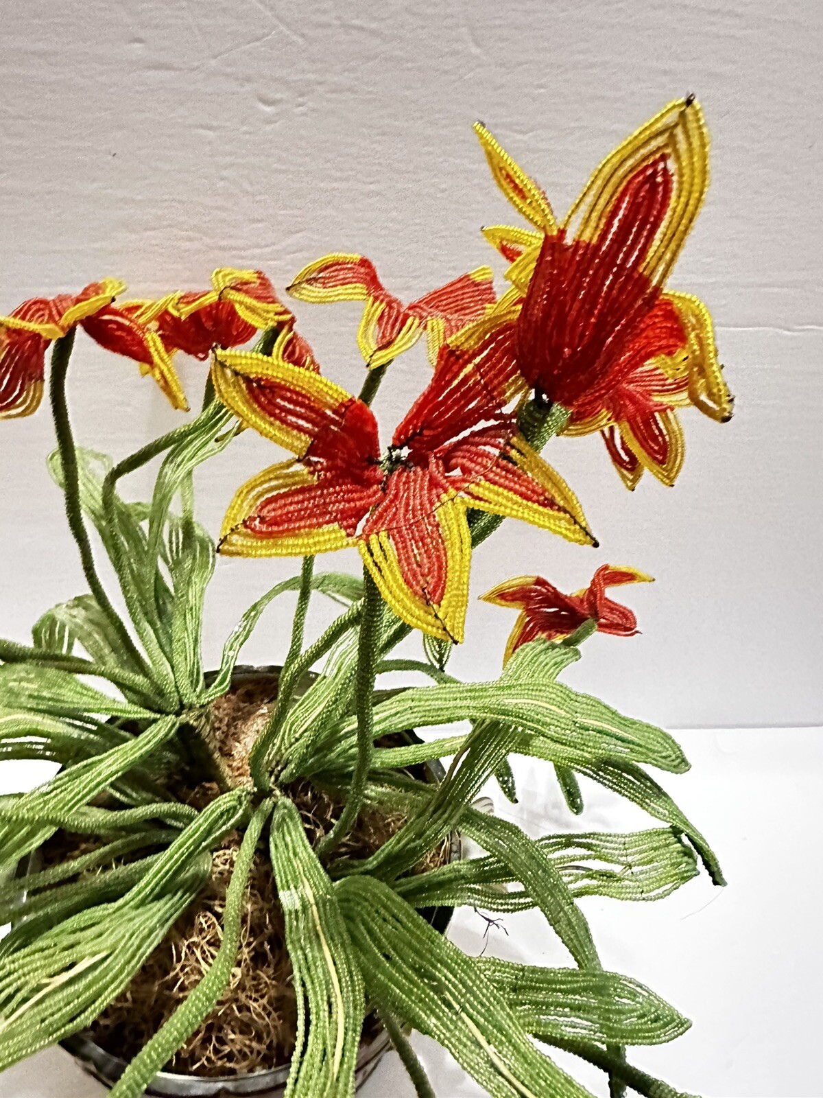 Vintage Beaded Red/yellow Orchid Flowers For Bonwit Teller Made In Italy
