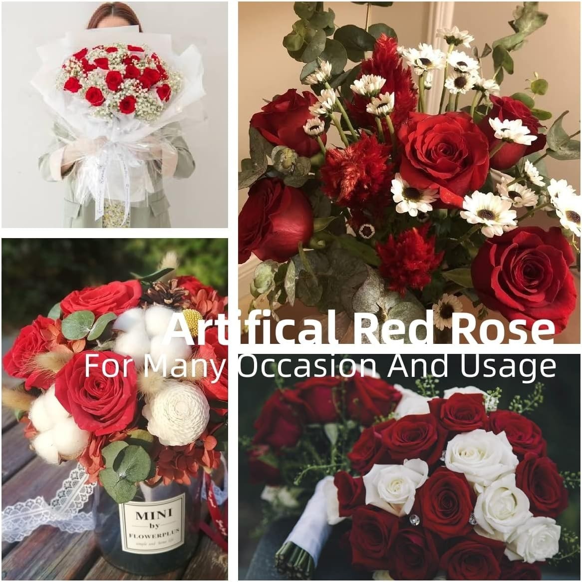 Beautiful 17″ Fake Red Rose with Leaves – Ideal for Weddings & Anniversaries