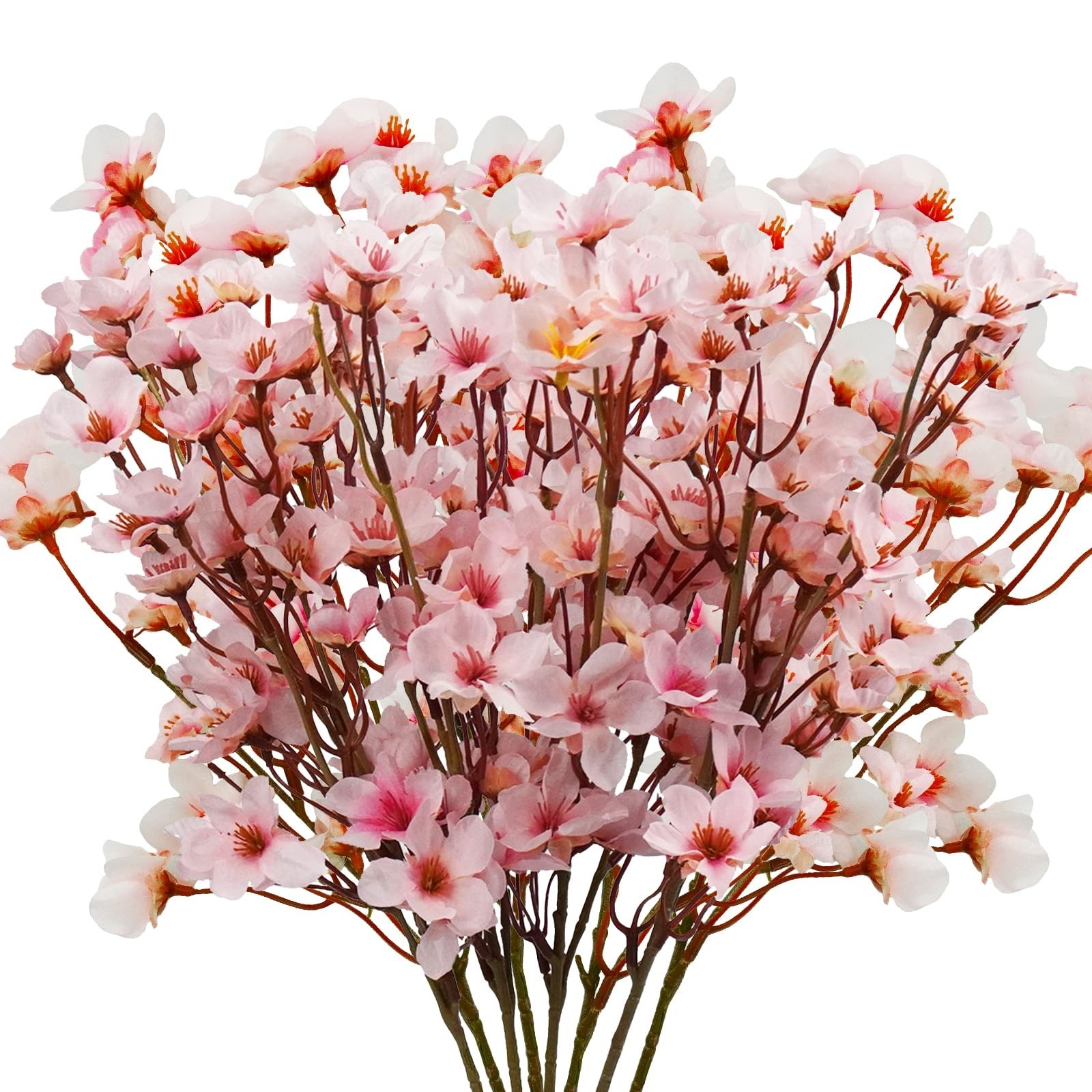 8Pcs Pink Artificial Cherry Blossom Flowers – Silk Branches for DIY Home Wedding