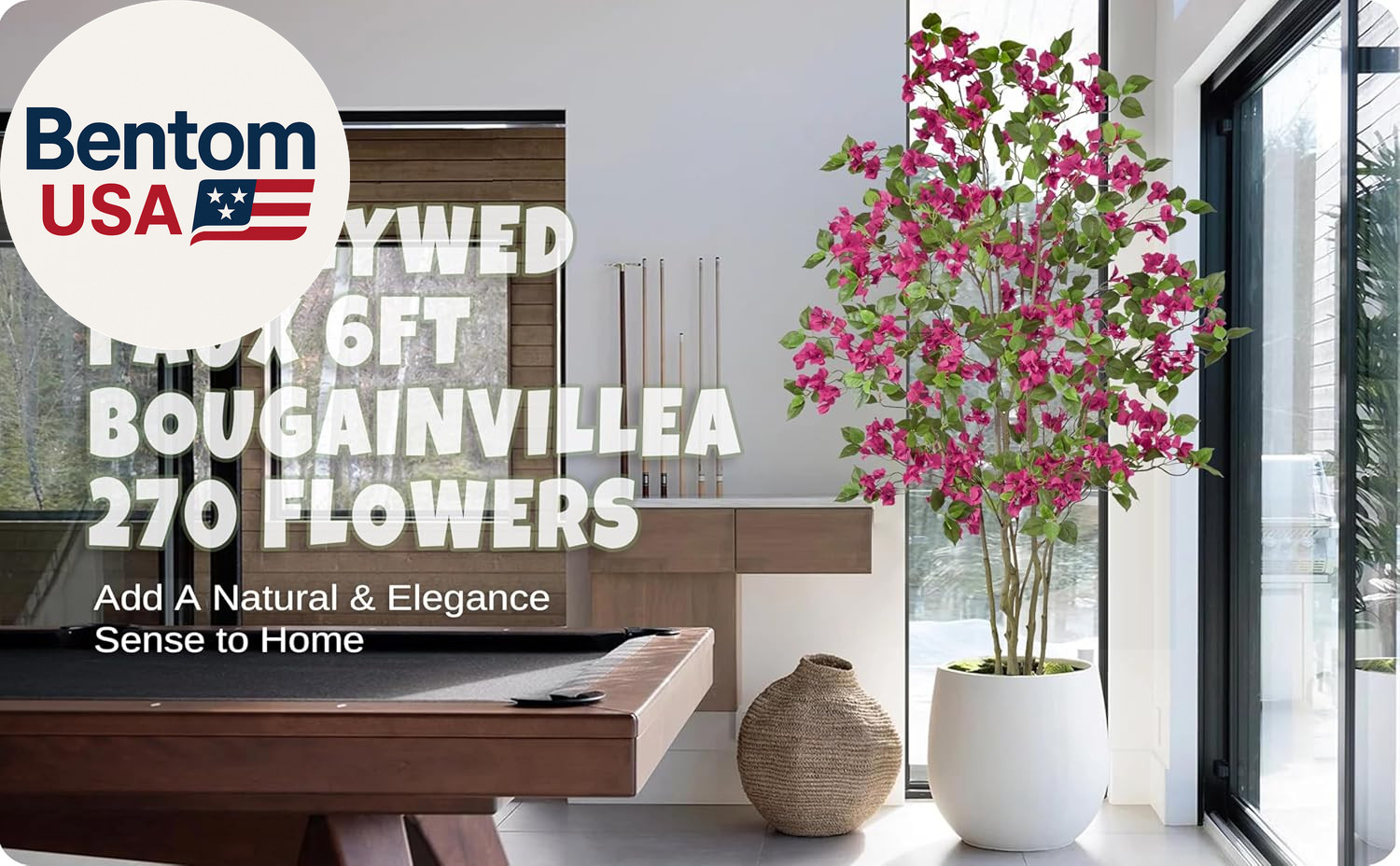 Artificial Purple Bougainvillea Tree 6FT with 270 Flowers & White Planter Realis