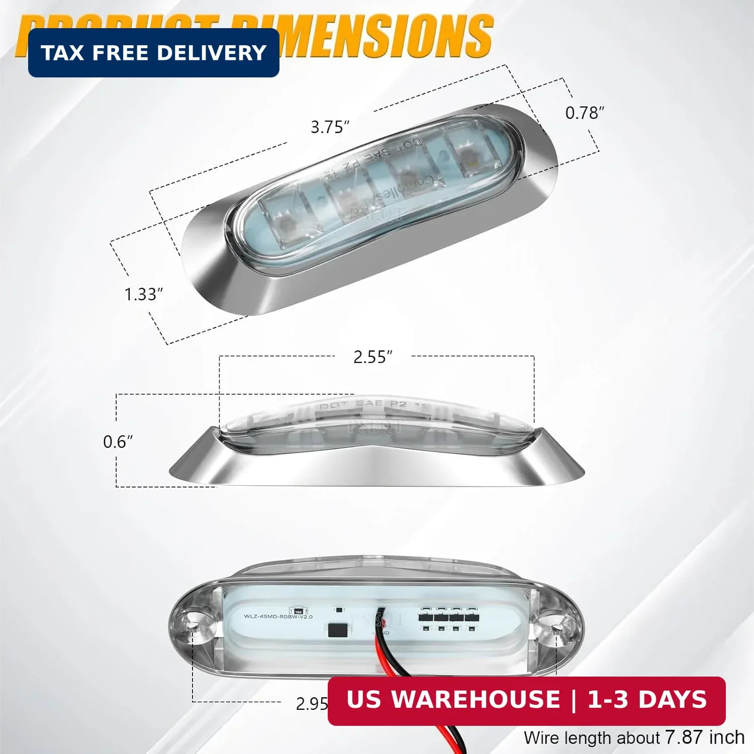 PSEQT 6Pcs 4LED RGBW Boat Courtesy Lights, 4-color 3.8” Oval Waterproof Marine