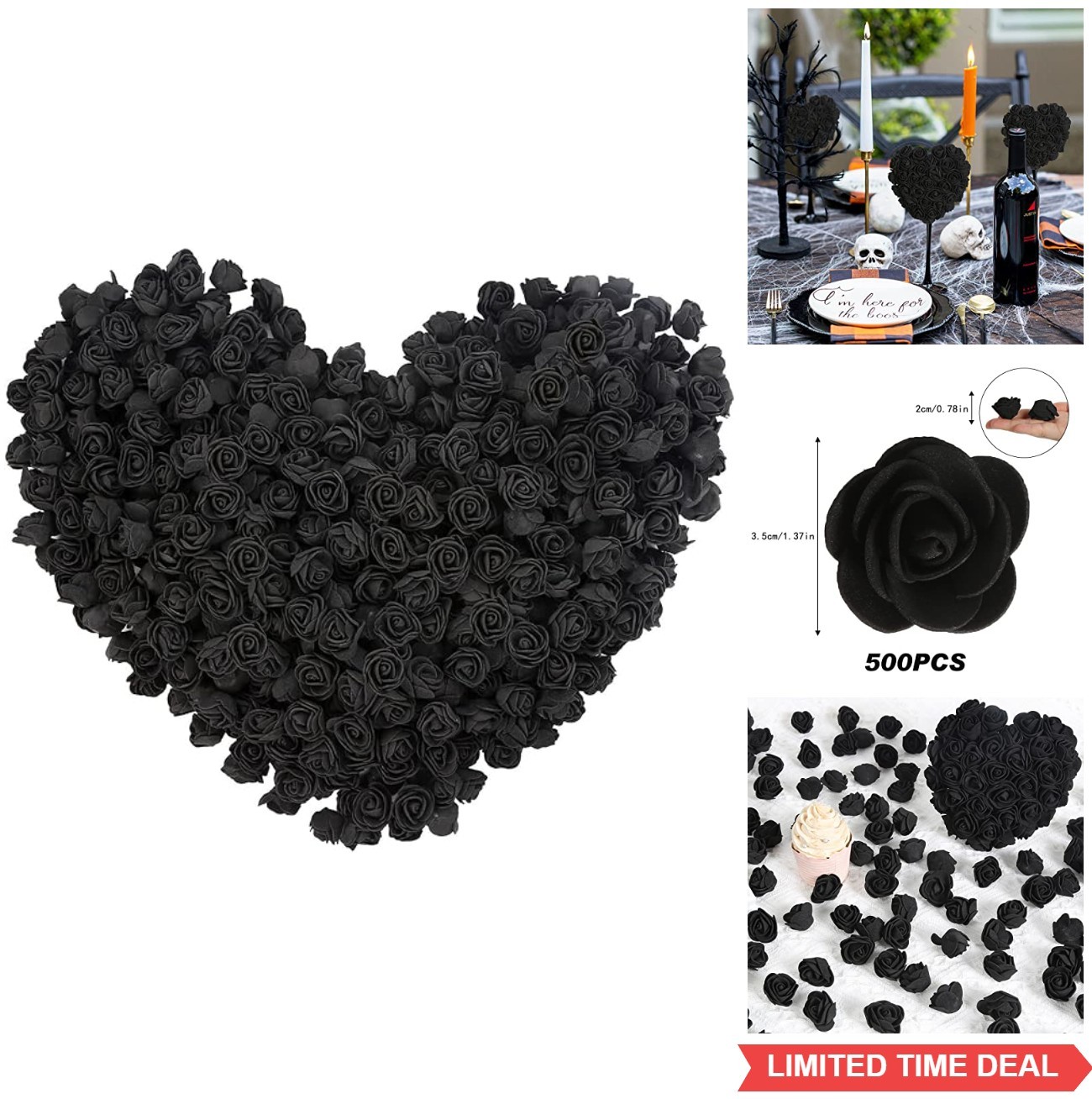 Mini Foam Rose Heads 500PCS Black Artificial Flowers for DIY Crafts Wedding
