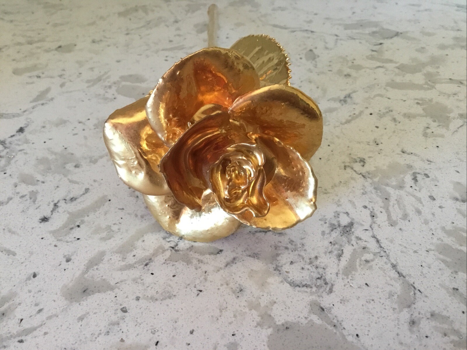 Real American Rose Electroformed & Finished In 24 karat Gold 11.5″ long