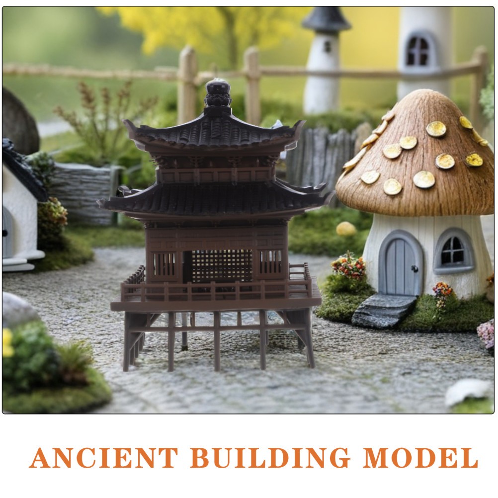 Elegant Light Brown Plastic Garden Pavilion Figurine for Desktop and Zen Garden