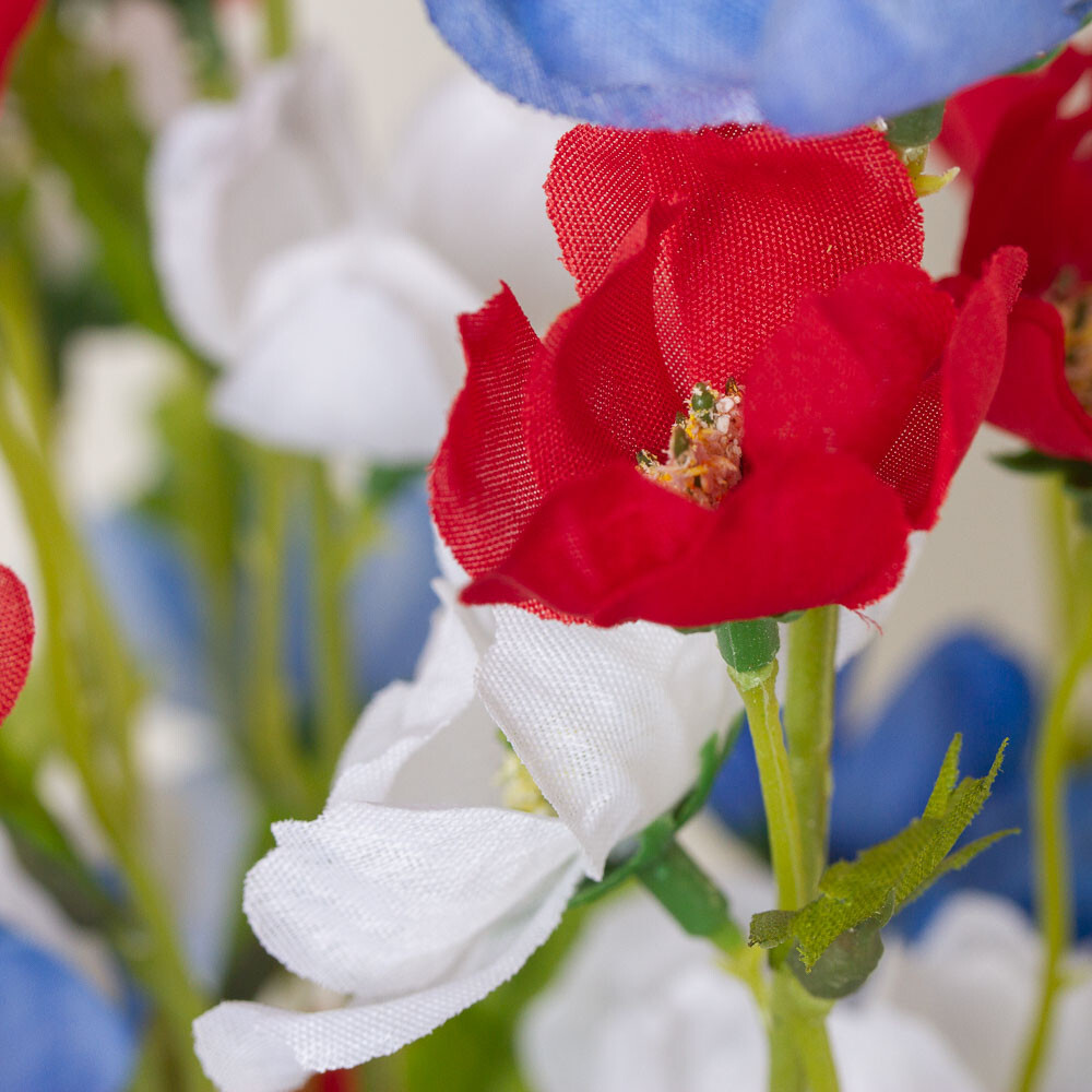 Set of 2 Red, White and Blue Patriotic Soft Poly Silk Cosmos 22″ Floral Bushes