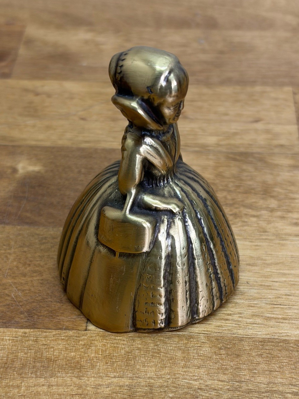 Vintage Solid Brass Crinoline Lady Bell Victorian Southern Belle Basket 3.25″
