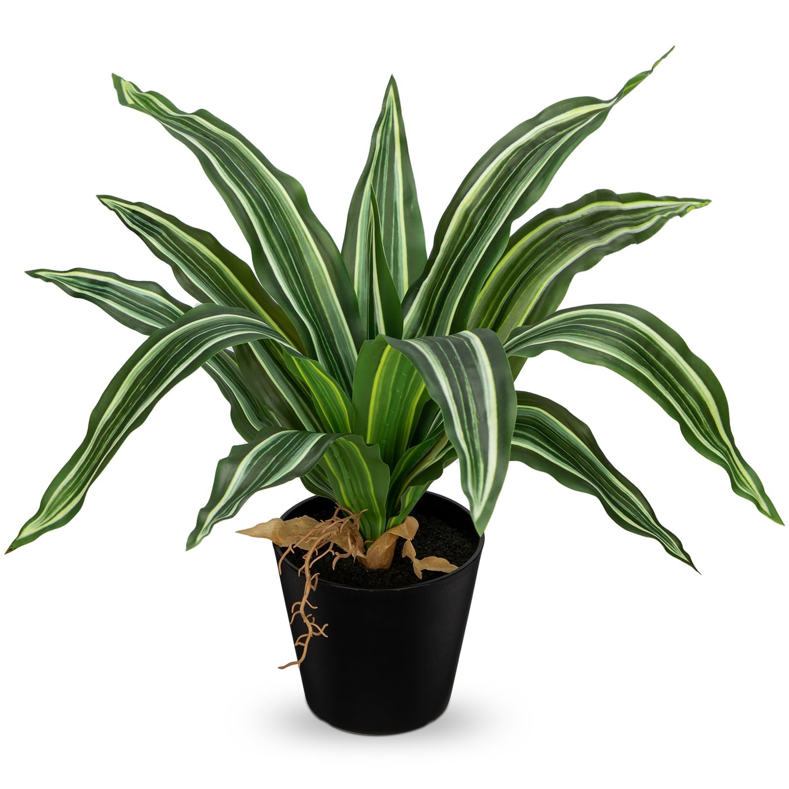 Artificial Dracaena Plant in Black Pot 13.8 Inch Faux Potted Dracaena Silk Pl…