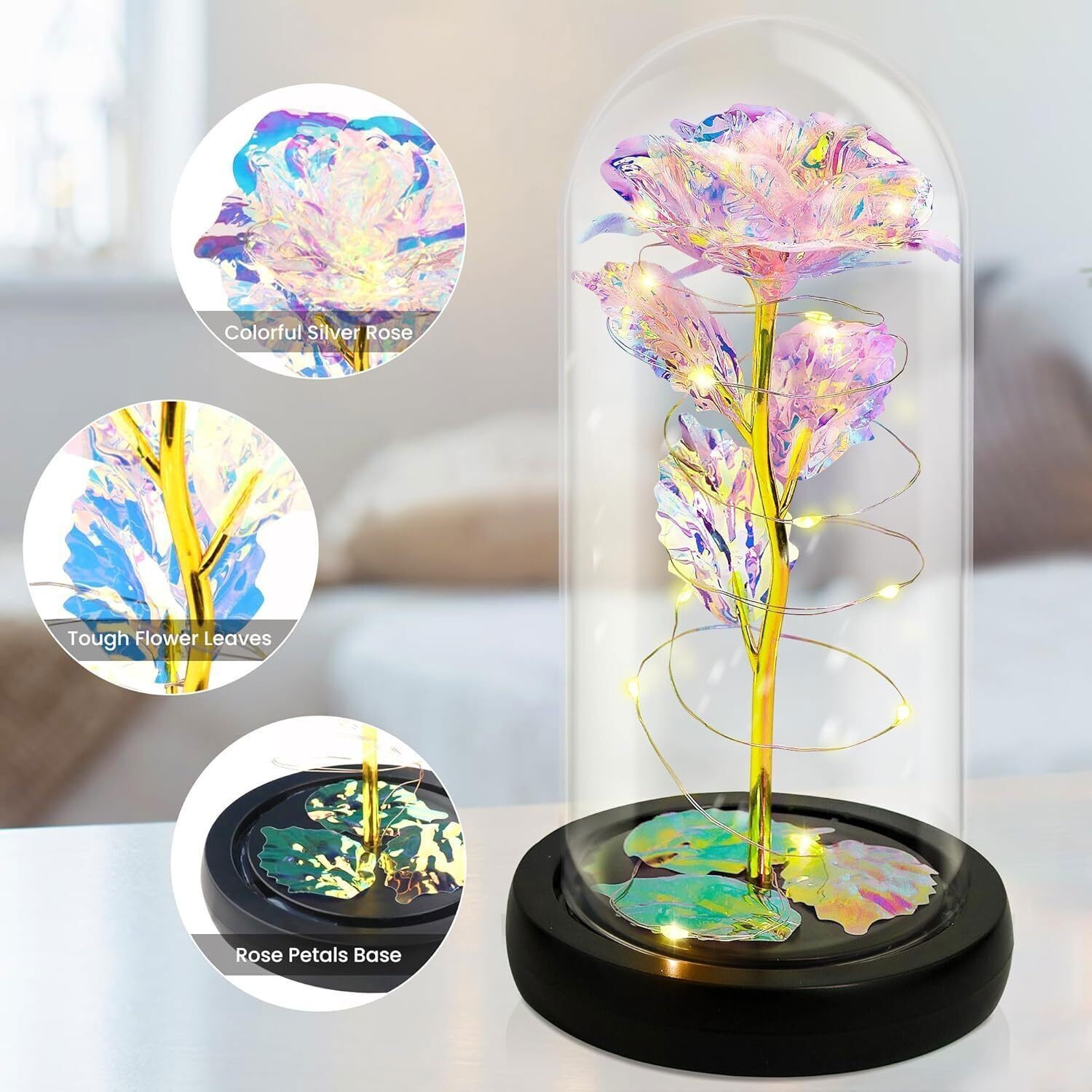 Eternal Forever Galaxy Rose Flower In Glass Dome LED Light Valentine’s Day Gift