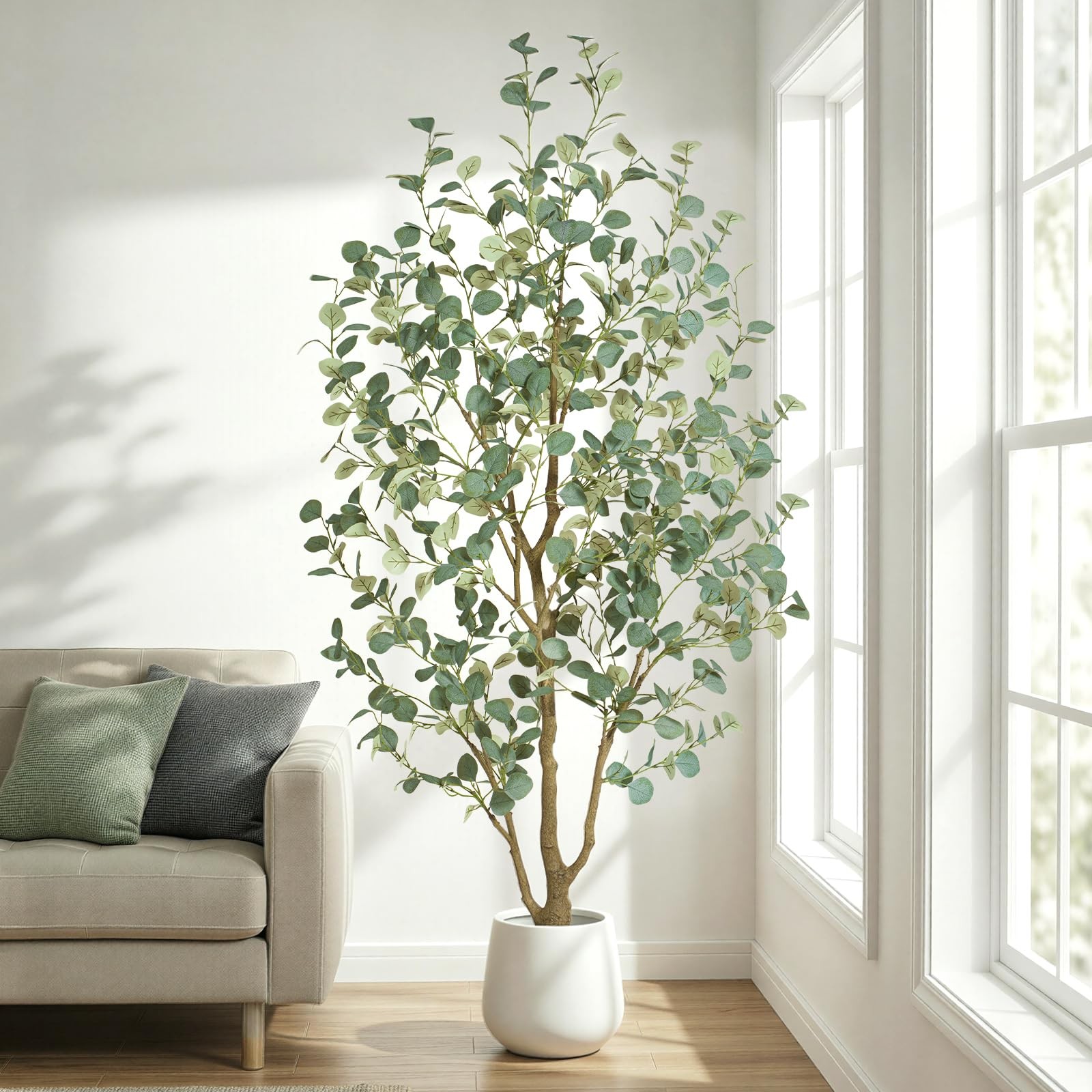 6FT Artificial Eucalyptus Tree Indoor, Faux Eucalyptus Tree with 636 Silk Lea…