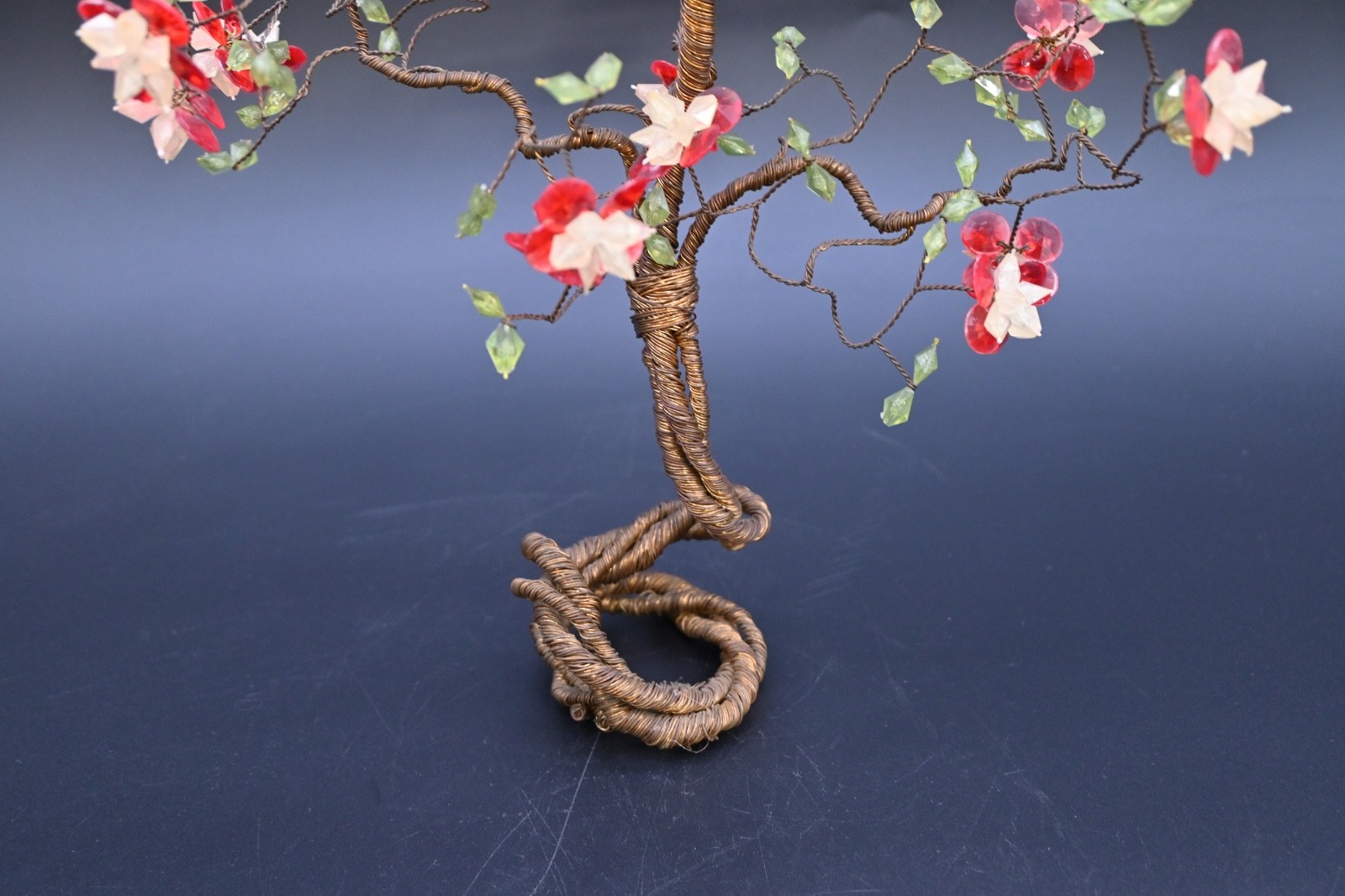 Vintage Decorative Wrapped Copper Wire Bonsai Tree Cherry Blossom Flowers
