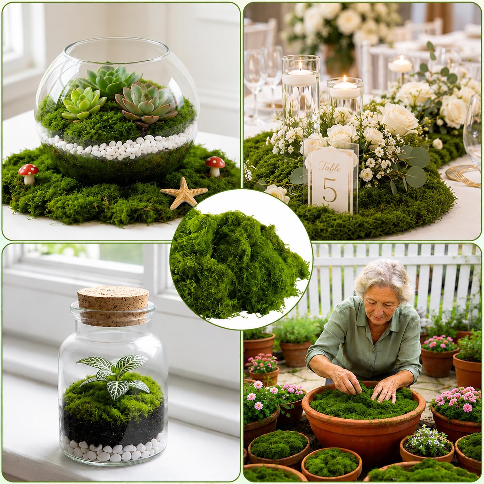 Faux Green Moss 10.6oz for Terrarium, Potted Plant Soil Cover & Wedding Table…