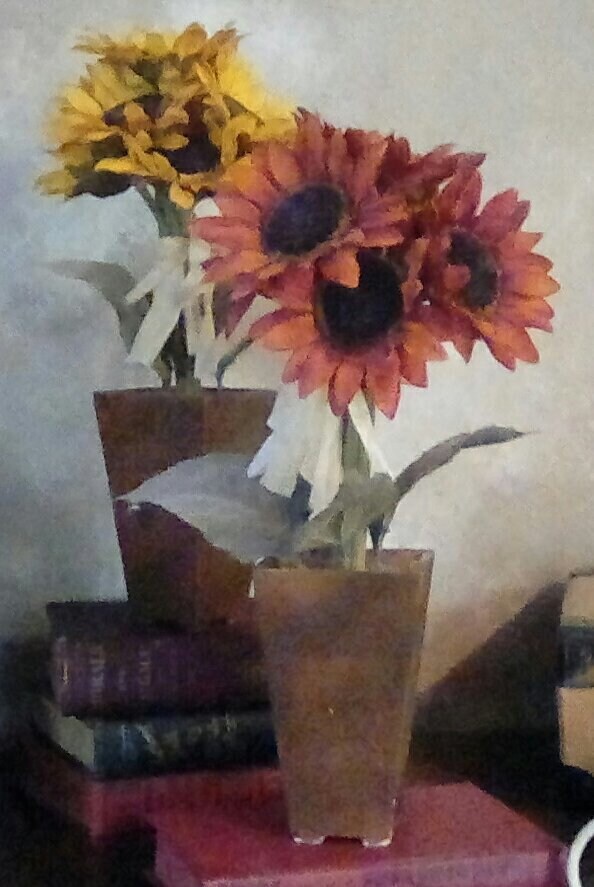 Vintage Silk Daisies in Pots, 1980s With Rafia Ties, 15.5 Inches Tall