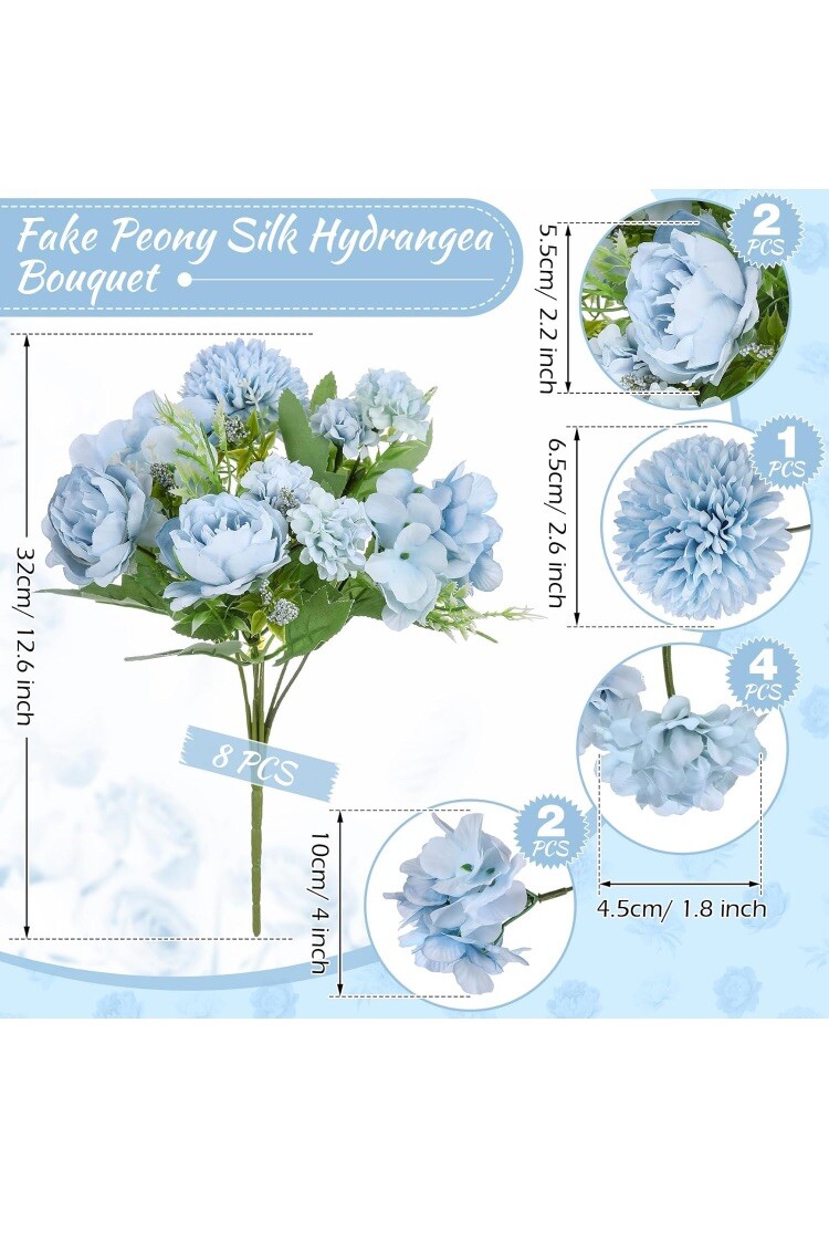 8 Ct Silk Peony Artificial Flowers Wedding Bouquet Party Arrangement Decoration