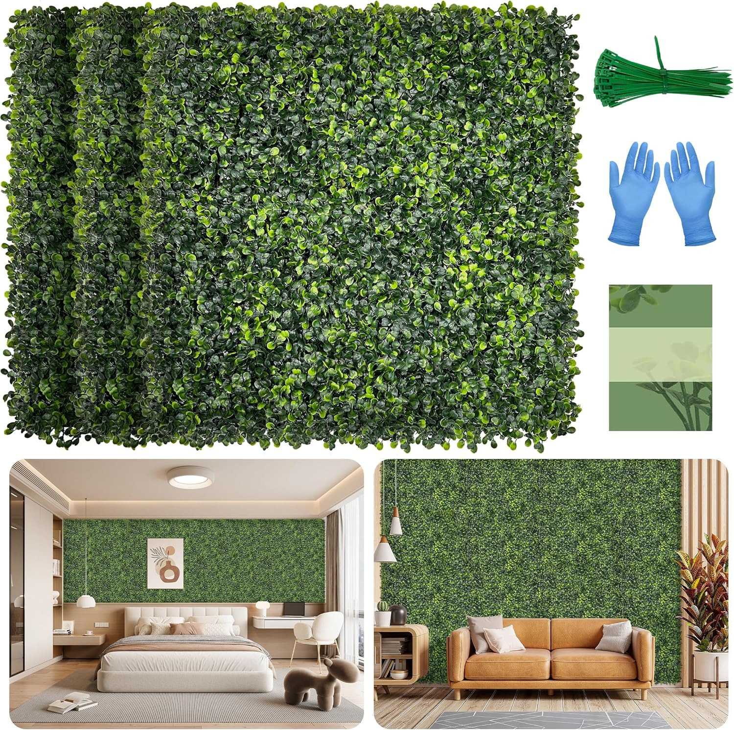 Artificial Grass Wall Panel Screen: 10″X10″ 12P (8.4 Sqft) Uv-Anti Faux Boxwood