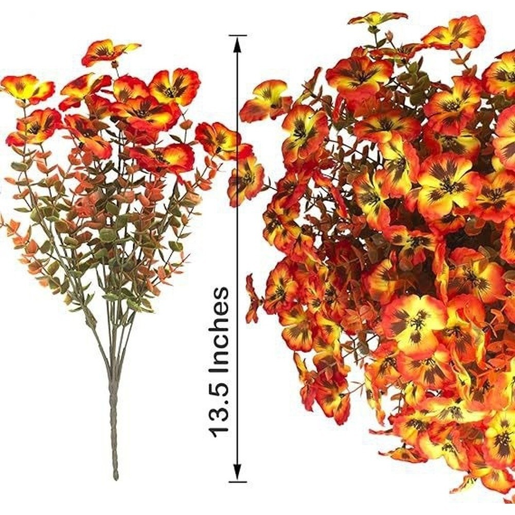 Autumn Red Plastic Pansy Flower 36cm Silk Artificial for Outdoor Home Backdrop
