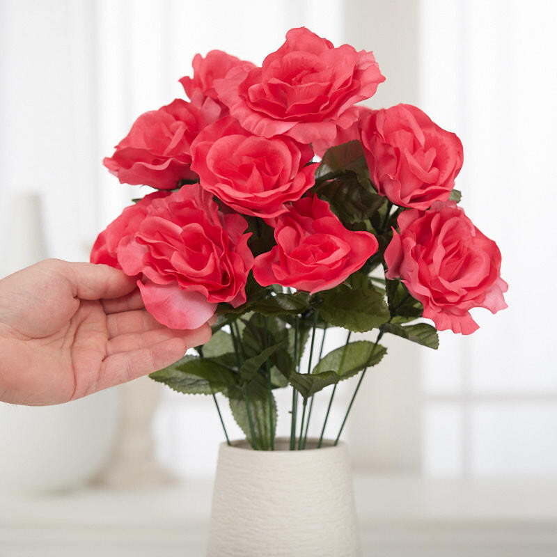 Factory Direct Craft Artificial Hot Pink Open Rose Bush | Package of 12 Pie