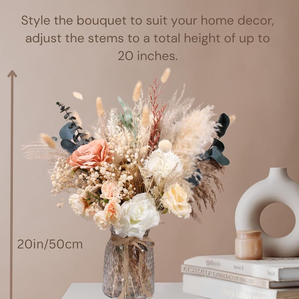 Luxury Pampas Grass Floral Arrangement with Vase Boho Centerpiece Decor