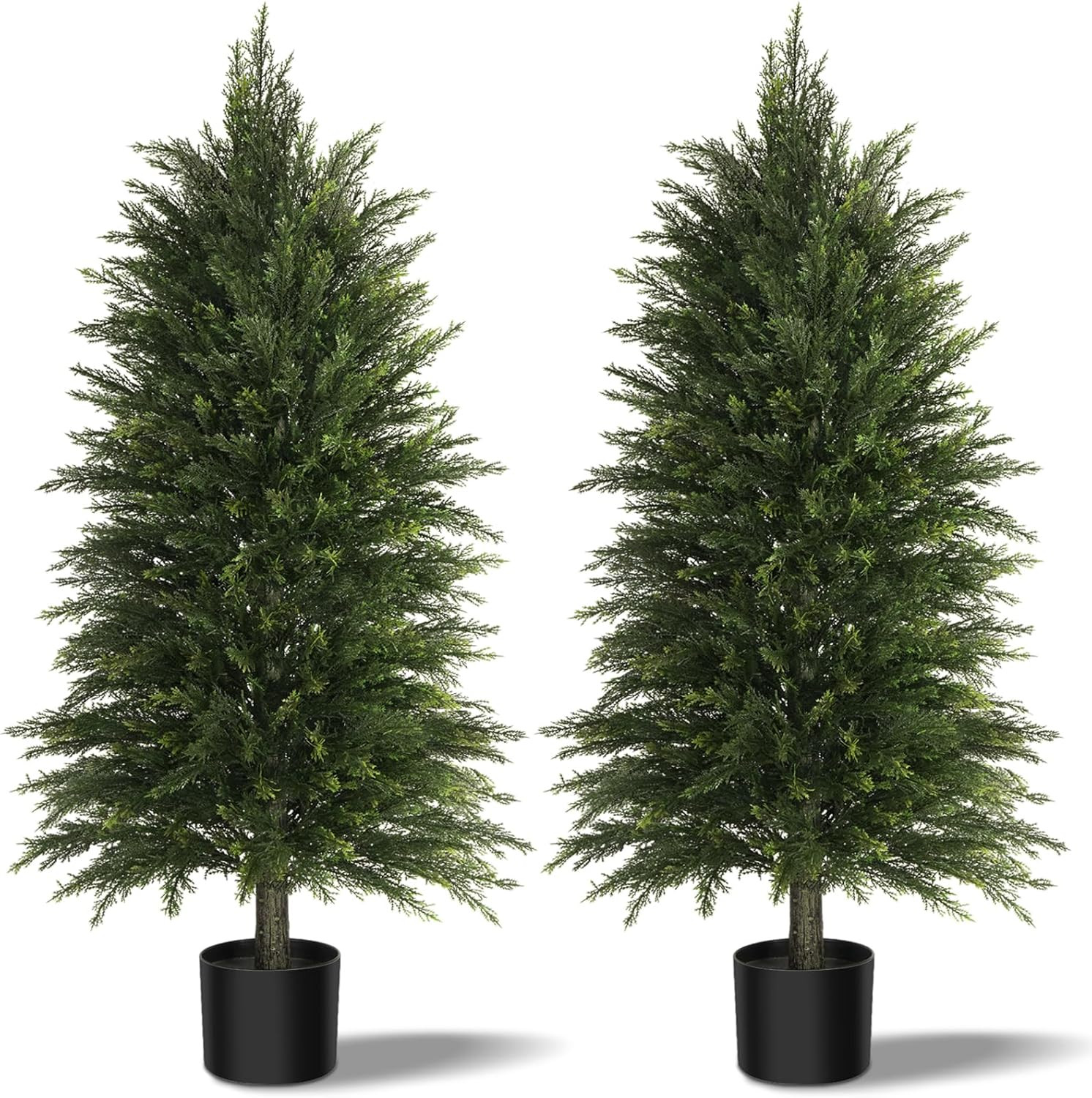 4FT Artificial Cedar Trees Set of 2, Realistic Faux Evergreen Topiary Bushes Pla