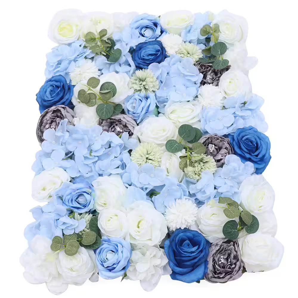 23.6 In. X 15.7 In. Blue Artificial Hydrangea Rose Flower Wall Panel Backdrop De