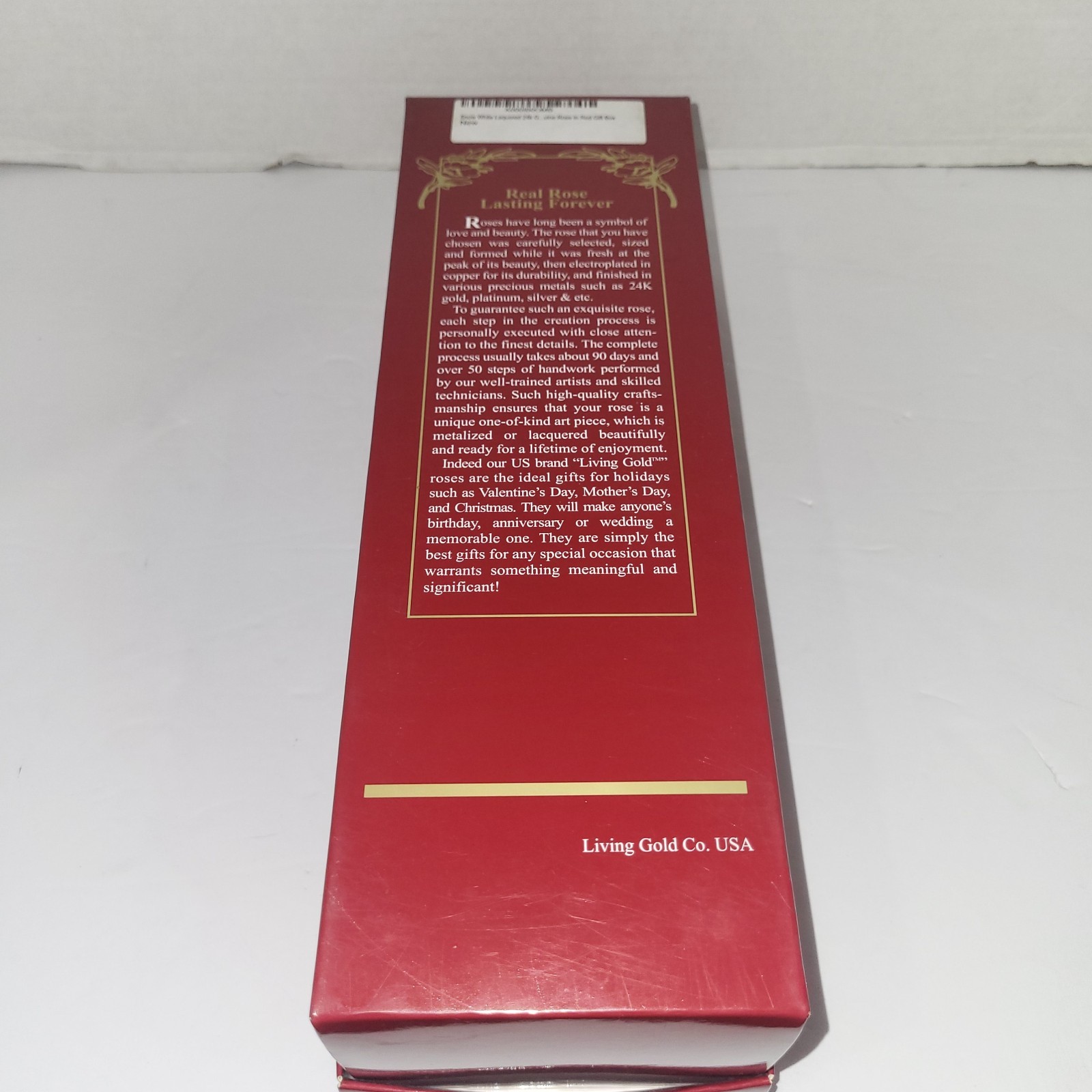 Living Gold Real Rose Dipped In 24K Gold White Boxed Vintage With Certificate