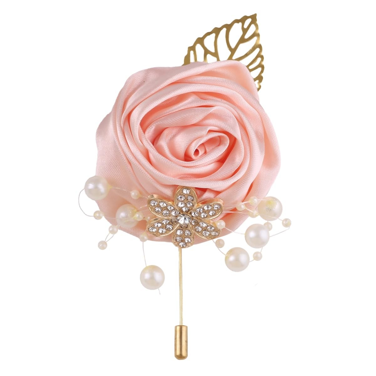 5 PCS Artificial Boutonniere Gold Leaf Faux Silk Rose Corsage Wedding Prom