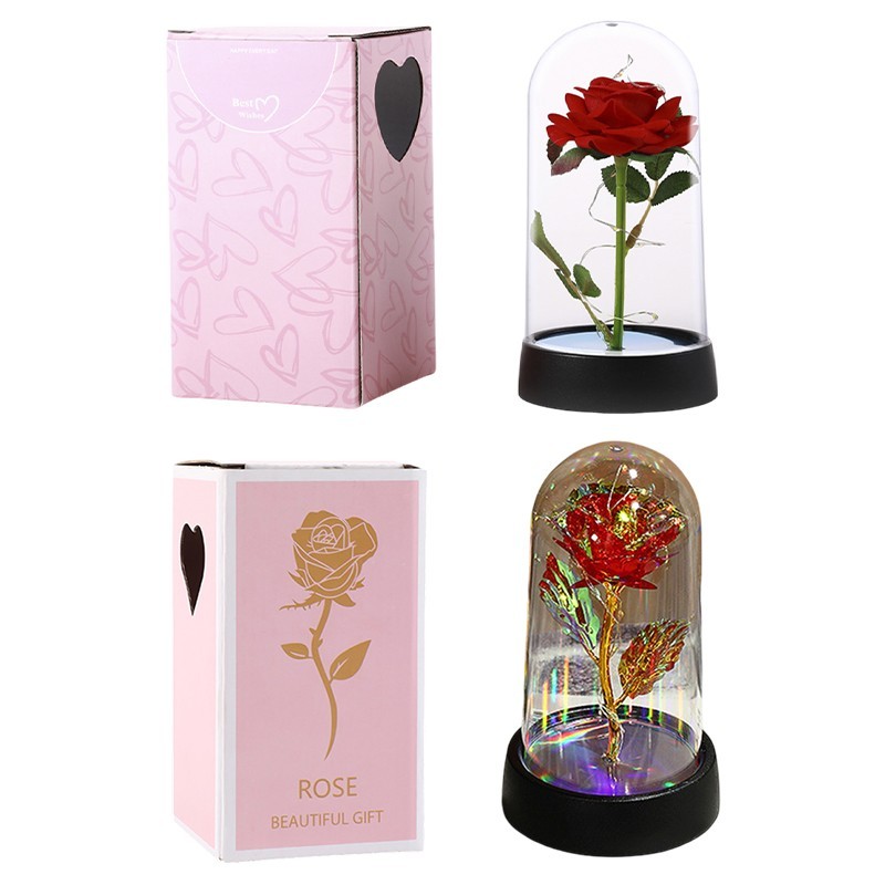 Eternal Rose LED Glass Dome Artificial Flower Romantic Gift for Her Anniversary