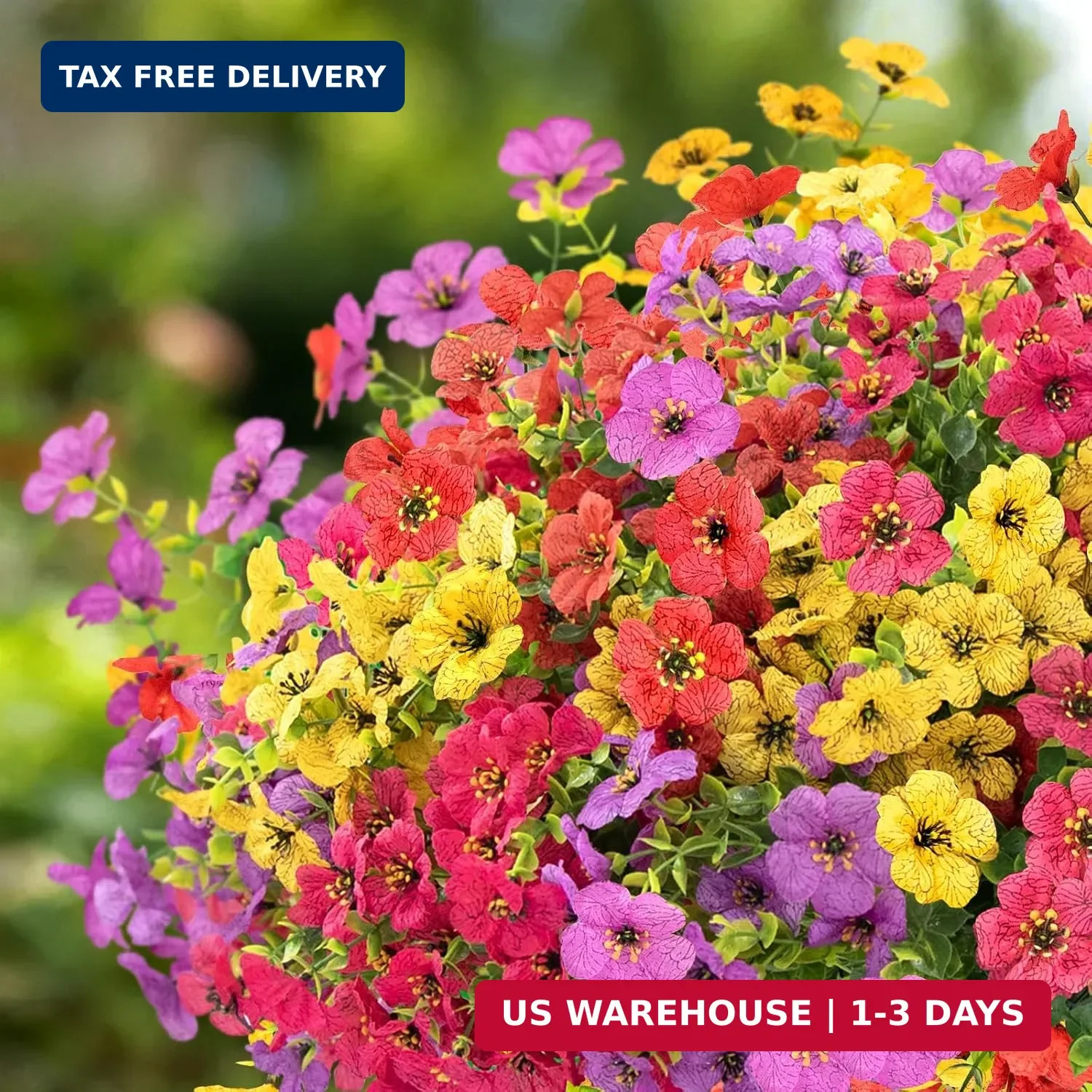 12 Bundles Artificial Flowers for Outdoors, Fake Silk Plastic Flowers for Outsid
